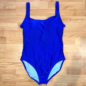Women’s Blue Ribbed Textured One Piece Swimsuit Sz 14